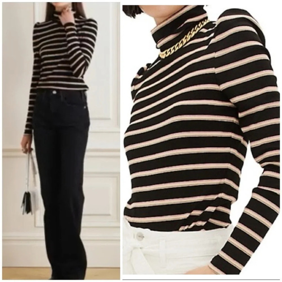 NWT VERONICA BEARD Cedar Striped Ribbed Jersey Turtleneck SZ S - Picture 2 of 7